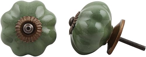 IndianShelf - 10 pomos de cerámica verde calabaza para cajones para gabinetes de cocina, tiradores de puerta, tiradores decorativos de lujo