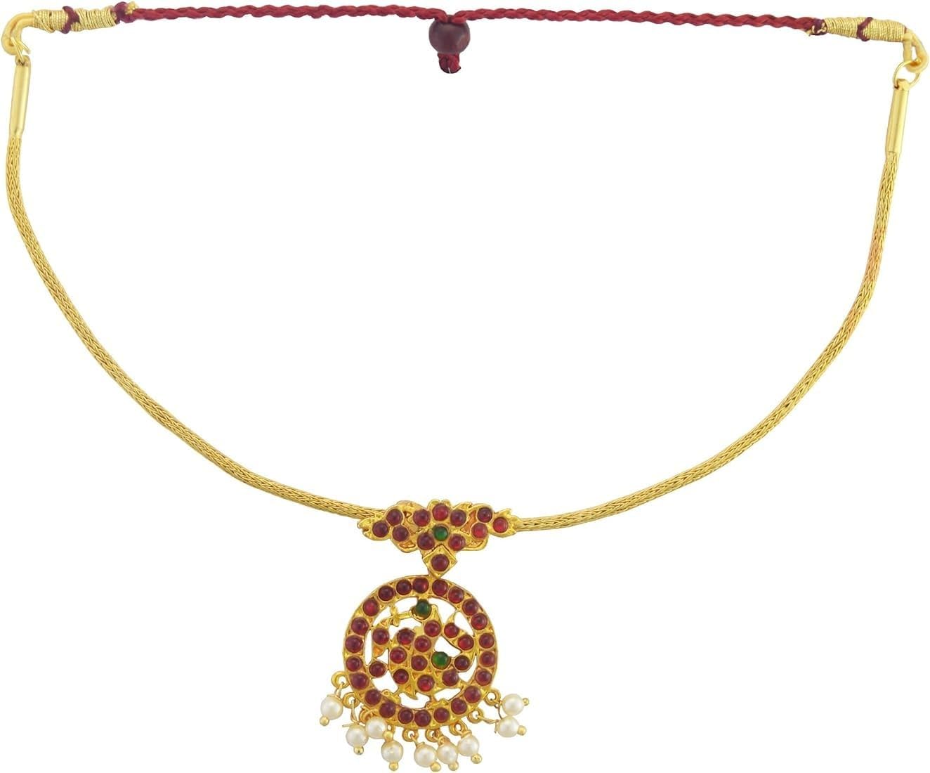 Bharatanatyam Dance Jewellery Set with Kempu Stone Short Necklace | Traditional South Indian Classical Temple Jewelry for Bharatanatyam, Kuchipudi, Weddings, Festivals, Stage (AD:0027)-picture-23