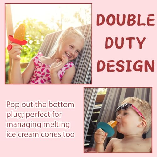 VEOIRXU 4 Stück Eis am Stiel Halter für Kinder mit Organizer, Tropffrei Eis am Stiel-Halter, Wiederverwendbarer Eis Halter, für Sommertage und Geburtstag Eis am Stiel Party (Gelb, Rot, Grün, Lila)