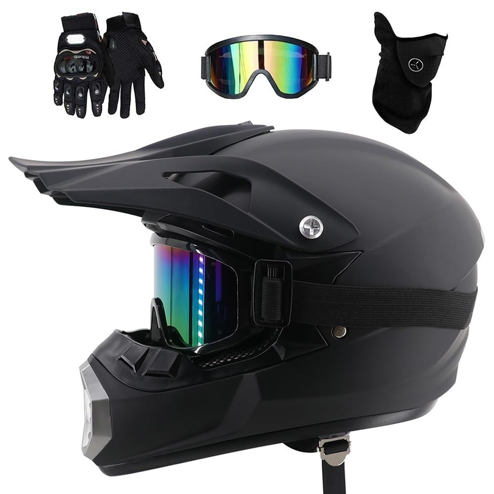 Unisex Doppio Sport Casco da Motocross, con Occhiali Guanti Maschera, Gioventù Integrale Fuoristrada Città MTB ATV Moto Casco, Discesa Enduro BMX Quad Bici da Cross Incidente Casco