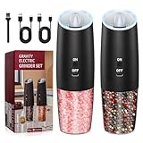 YANJDKLA Juego de molinillos eléctricos de sal y pimienta de gravedad recargable con luz LED, restaurante y