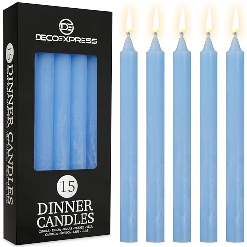 DECO EXPRESS Velas Rústicas Set de 15 Velas Larga Duracion 9 Horas Sin Fragancia Velas Decorativas Hecho a Mano (Azul - Paquete de 15)