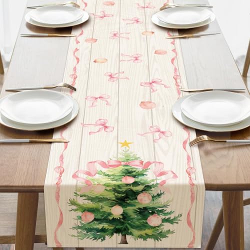 Pink Christmas Table Runner 13x72 Inch
