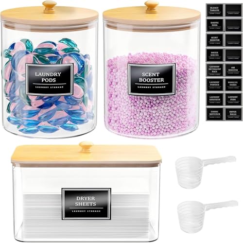 2+1 Pack Glass Laundry Pods Container & Acrylic Dryer Sheet