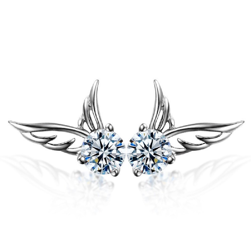 Crystalline Azuria Mujer 18ct Chapado en Oro Blanco Alas de Ángel Blanco Cristales Pendientes de tuerca para Mujer y Niña