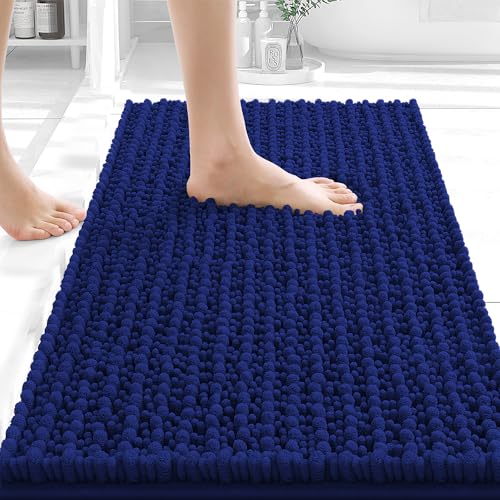 Image of OLANLY Bathroom Rug Mat 24x16, Thick Soft and Absorbent Chenille Bath Mat, Non-Slip Rubber Backing, Machine Washable Quick Dry Bath Rugs for Tub Shower Floor, Home Decor Accessories, Navy Blue