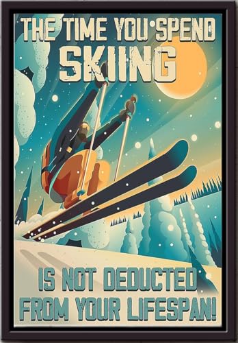 YAASIMOULE El tiempo que pasas esquiando no se descuenta de tu vida (Póster enmarcado en lienzo mate)