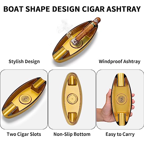 Image of Cigar Ashtray with 2 Cigar Holder Portable Travel Ashtray Unique for Outdoors Indoors