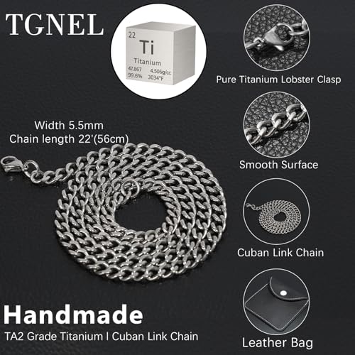 TGNEL 5.5mm/7.5mm Pure Titanium Cuban Link Chain for Men, Fashion Men's Titanium Necklace Chain for Sensitive Skin 22'' 24''2