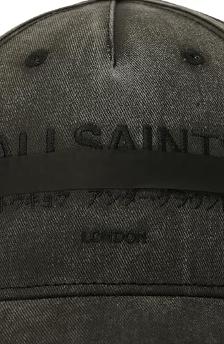 Image of AllSaints Men's Strikethrough Baseball Cap, 100% Cotton Hat with Adjustable Strap for Summer Washed Black