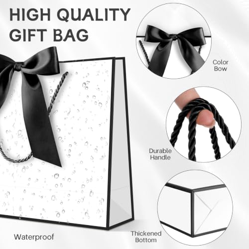 Image of JMANNI Gift Bags with Handles, 13 inch Medium Gift Bag for Presents, 2 Pcs Bags with 4 Tissue Paper and 2 Cards for Baby Shower Wedding Bridal Shower Mother's Day Birthday Party(white-Black)