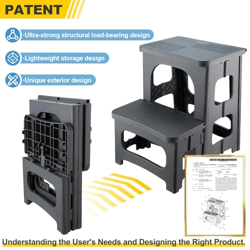image for SENQI Folding 2-Step Stool for Adults Kids Non-Slip Collapsible Portab