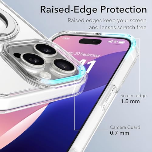 Image of eller sante Shiny Kickmag Back Cover Case for iPhone 16 Pro with Magnetic Ring Metal Kickstand Camera Screen Protector TPU Shockproof 10ft Drop Protection- Transparent