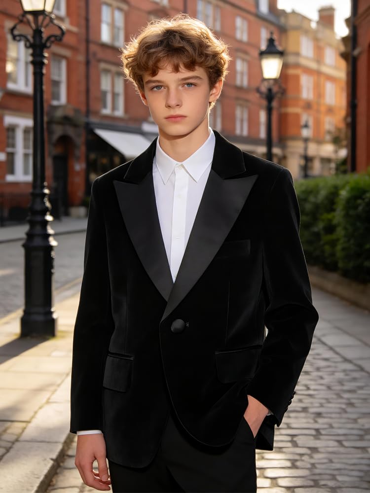 mintgreen Garçons Blazer, Enfants Velours Un Bouton Costume Tuxedo Veste, 7-14 Ans
