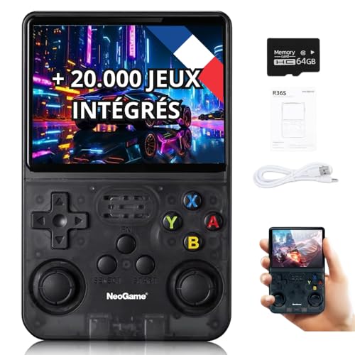 NeoGame ® Console rétrogaming R36s, Console Portable rétro,15 000 Jeux Video, Linux, Gaming Merchandise, PC Gamer Portable, Console Extensible, Console Retro gearmaster (R36s - Noir)