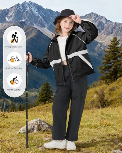 Image of Rolanko Girls Windbreaker Jacket Lightweight Water Resistant Hooded Outwear Jacket for Kids Boys Outdoor Hiking School Travel
