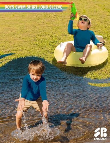 Image of Boys Rash Guard Swim Shirts Long Sleeve UPF 50+ Swimwear Toddler Kids Sun Protection SPF Water Surfing Swimming Shirts 0-16Y