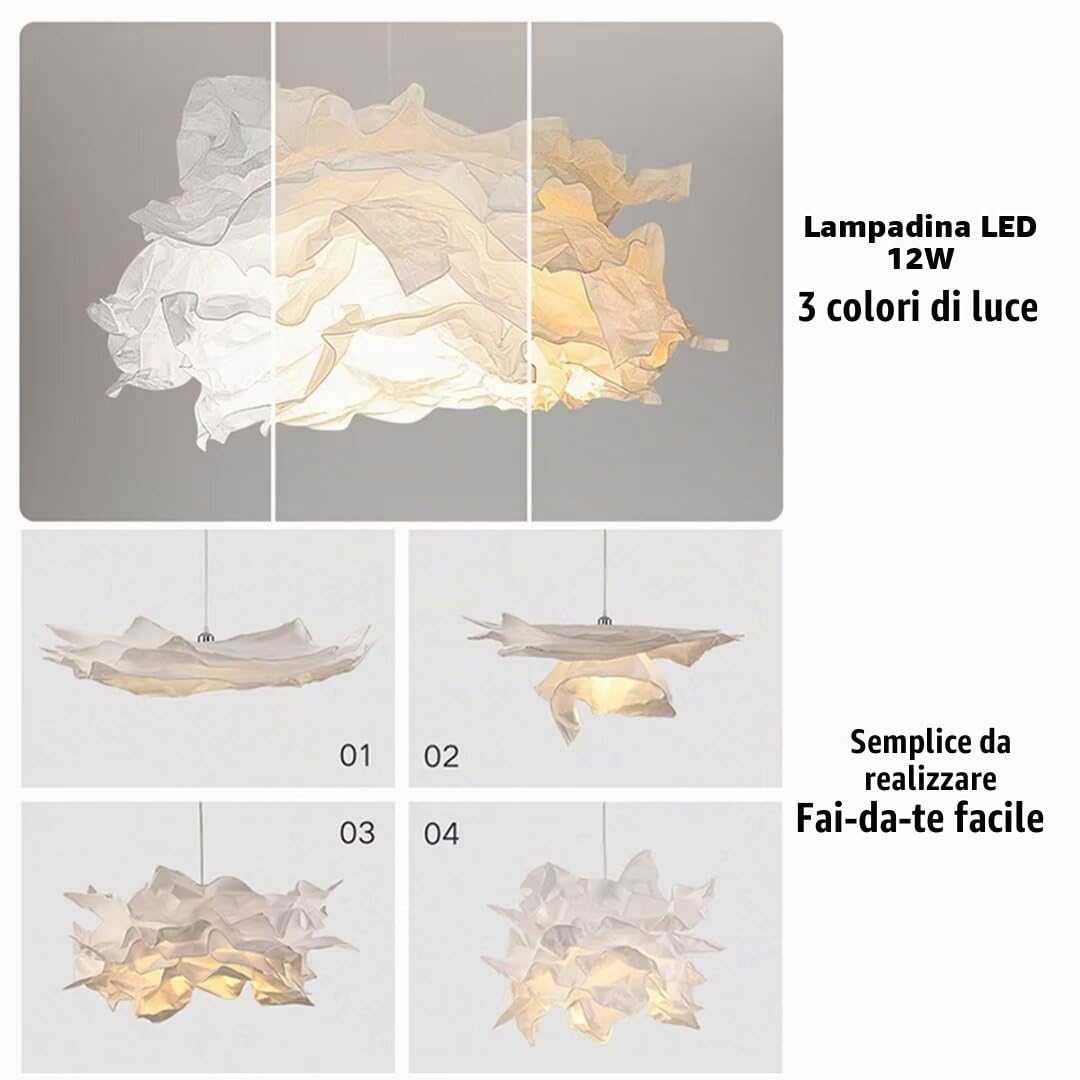 Lampada a sospensione creativa con nuvole di carta fai-da-te, lampada da soffitto con fiori di carta artistica Lampada da soffitto con nuvole decorative per camera da letto, soggiorno, 33,8"