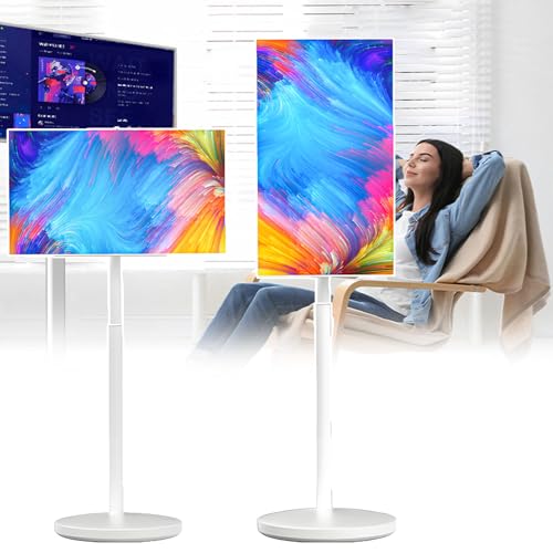 smafoseedding Televisor Portátil Inteligente De 24 Pulgadas Mejorado con Monitor Táctil, Pantalla Móvil con Ruedas, Batería Integrada, Pantalla IPS Fhd con Ángulo De Visión De 178°. 24in6+64g