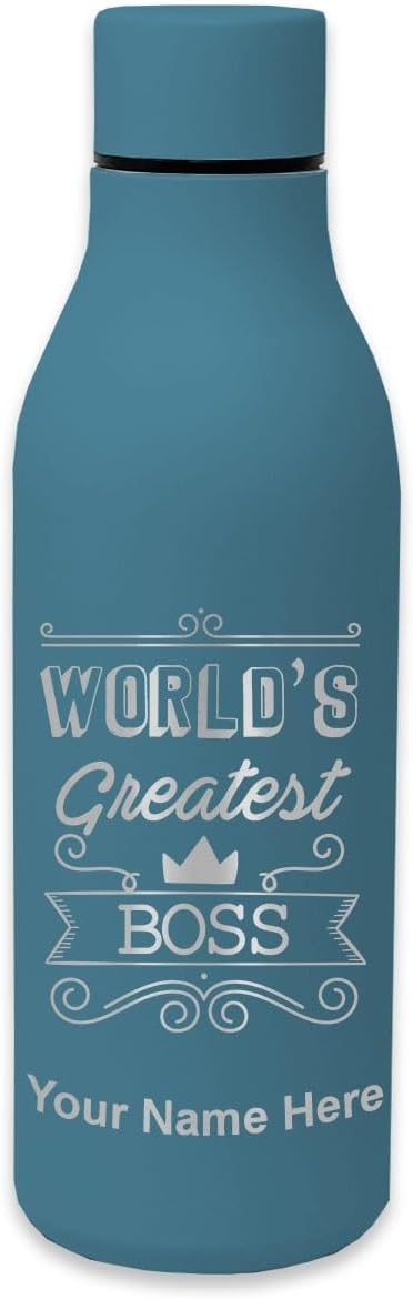 LaserGram Botella de agua de acero inoxidable de doble pared, el jefe más grande del mundo, grabado personalizado incluido