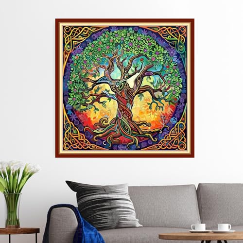 Image of Funxvoot Stamped Cross Stitch Kits for Beginners or Adults Embroidery Starter Patterns | DIY Printed Cross Stitch Kits Needlepoint for Adults 11CT-Magic Tree of Life 18x18 inch