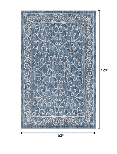 Image of JONATHAN Y Vintage Filigree Indoor Outdoor Area Rug 8X10 Navy /Gray, Charleston Textured Weave for Backyard, Patio, Porch, Easy-Cleaning, High Traffic, Pet-Friendly, Non-Shedding (SMB106D-8)