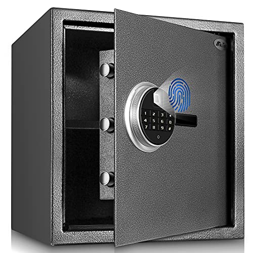 Security Fingerprint Safe with Programmable Digital Keypad, Steel Lock Box Safe - Perfect for Home Office Hotel, Secure Handgun, Documents, Jewelry, Valuables - 13.75 x 13 x 15 Inches