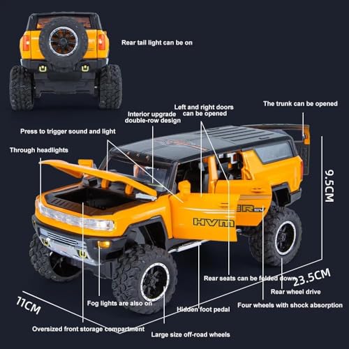Image of 1:24 Big Hummer EV Off-Road Toy Car Metal Pull Back Diecast Car with Openable Door and Sound Light, Gifts Toys for Kids【 Black 】