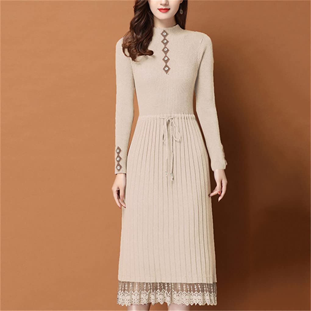 Suvoiier Otoño Invierno Vintage Encaje Vestido Mujeres Bodycon Fiesta Negro Vestido Maxi Vestido, azul, XXL