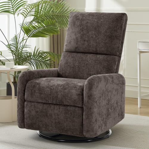 Image of Korser 360 Rocking Chair, Nursery Rocker Chair with Side Pockets, Glider Nursing Chair with Steel Structure Base, Small Chair for Small Spaces, Chenille Swivel Accent Chairs for Living Room, Nursing
