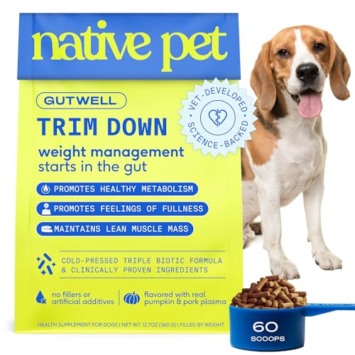GutWell Trim Down - Weight Management Dog Food Topper - Dog Weight Loss Supplement Promotes Feeling of Fullness, Healthy Metabolism & Lean Muscle with Triple-biotic Blend & L-Carnitine - 60 Scoops