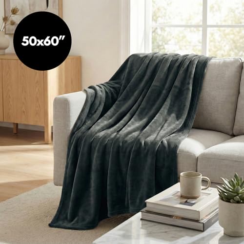 Americanflat 50x60 Fleece Throw Blanket - Soft and Breathable Throw Blanket for Couch, Bed, Chair - Fleece Blankets Perfect for Home, Bedroom, or Outdoor Use - Gray