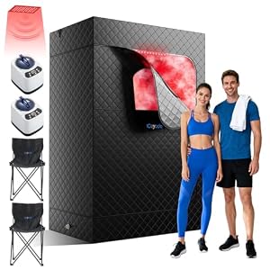 Infrared Sauna Box, Portable Sauna with 660nm Red Light Therapy & 850nm,5-Layer Waterproof, 3L 1300W Steamer,Folding Chair (2 Person Sauna Box)