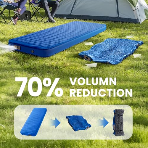 Image of Self Inflating Sleeping Pad with Electric Pump - 4 inch Ultra-Thick Memory Foam Camping Mat, Portable Outdoor Air Mattress Sleeping Gear for Adults Tent Car Cot Truck Hiking Backpacking (Blue)