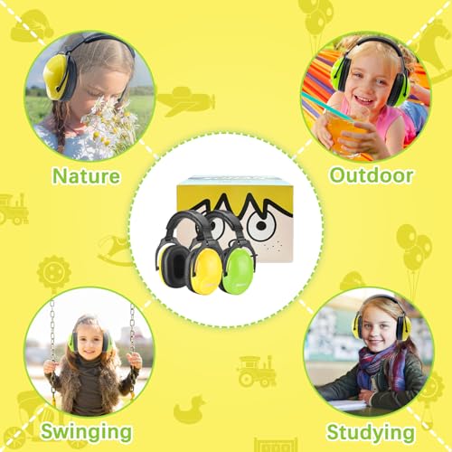 Image of ZOHAN Kids Ear Protection 2 Pack, 25dB NRR Noise Cancelling Headphones for Kids, with Pillowy Pads, for Monster Truck, School, Autism, Sensory, Fireworks, Concerts, Events (Yellow+Green)