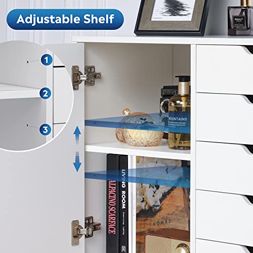 Devaise 5-Drawer Wood Dresser Chest With Door, Mobile Storage Cabinet, Printer Stand For Home Office #TOP4