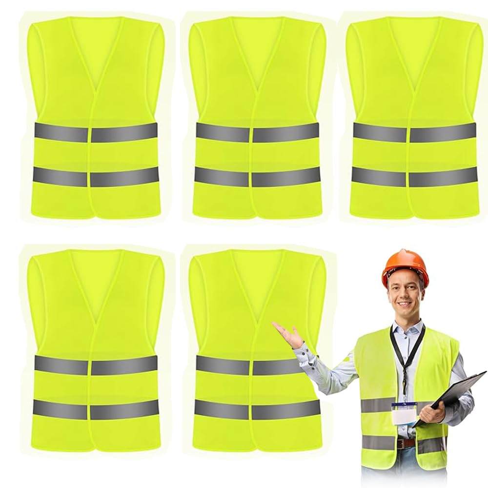 CHGANG 5 Pack Hi Vis Vests for Men Women, High Visibility Reflective Safety Vest, Waistcoats Jacket for Outdoor Running Walking Motor Bicycle Drivers (Yellow)