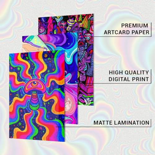 Image of SG Aesthetic 52 Pcs 420 Psychedelic Wall Collage Kit Posters - 4 x 6 Inches Poster for Wall Decoration - Wall Art For Bedroom, Office, Living room, Dorm room - Glue Dots Included