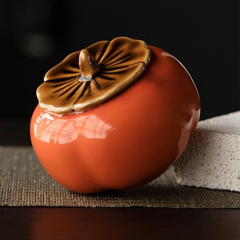 SONGCHAO Sugar Jar Persimmon Ruyi Ceramic Sealed Wedding Candy Box Creative Tea Mini Small Packaging Jar Tea Canister(A)