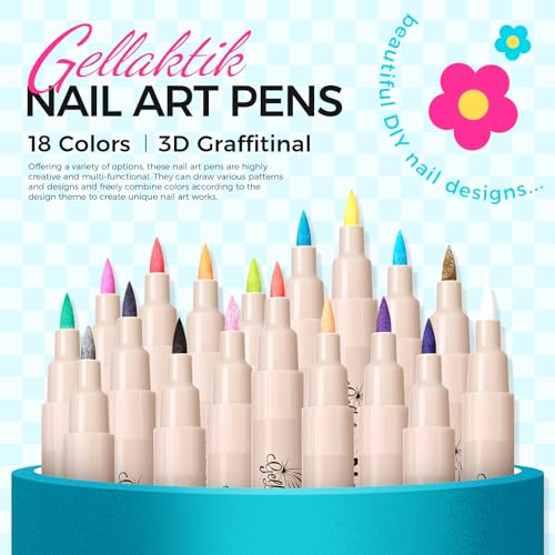 Image of 18 Colors 3D Nail Art Pens 0.7mm, Waterproof Quick Dry for DIY Nail Design
