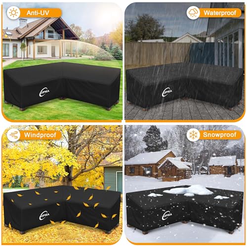 Kipiea Patio V-Shaped Sectional Sofa Cover, 420D Heavy-Duty Oxford Fabric Outdoor Sectional Cover with 6 Windproof Buckles, Anti UV and No Tears, No Fading (85\"/85\" L x 33.5\" D x 31\" H) Black - Thumbnail 7