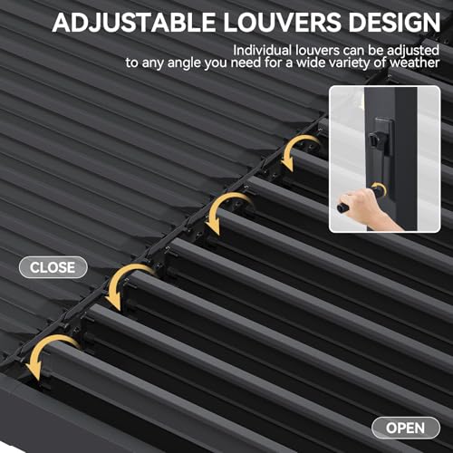 Image of Aoxun Louvered Pergola 10' x 16' 96S Outdoor Metal Pergola with Independent Adjustable Roofs, Built-in Drainage System and Patented Easy-Assembly Design for Patios, Backyards and Gardens