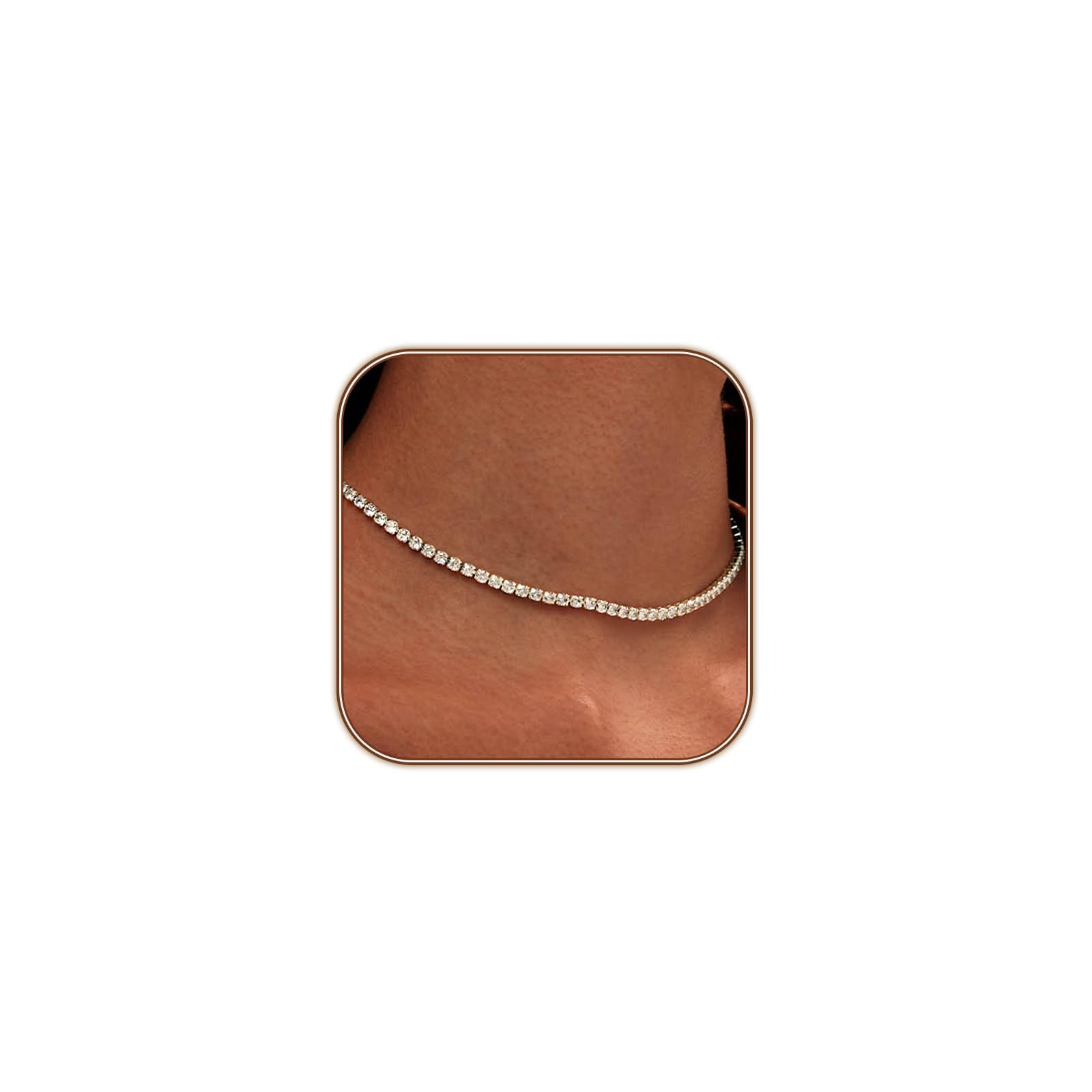 Tennis Necklace for Women 14K Gold Plated or Silver Rhinestone Choker Necklaces Dainty Zirconia Cut Faux Diamond chain 3mm
