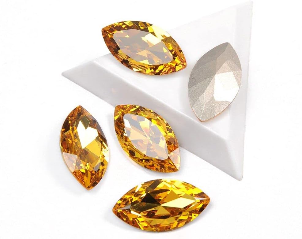 Lt. Topaz Color Navette Shape 3D Glass Strass Best Crystal Glitter DIY for Nail Art Decorations