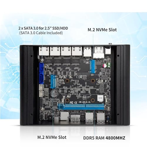 Image of Mini Firewall PC N100 4 Core, 4 x i226V 2.5GbE LAN OPNsense Hardware, DDR5 8GB RAM 256GB SSD, Fanless Micro Computer Appliance, AES-NI, 3 Display, 2 x NVMe, 2 x SATA 3.0