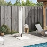 Doccia da giardino in legno di pino e acciaio inox, altezza 214,5 cm, con soffione girevole per esterni, piscina e giardino