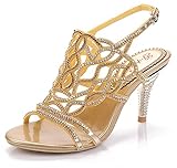 Honeystore Frauen Stöckel Absatz Sandalen Slingpumps mit Strass Schuhe Gold 37 EU