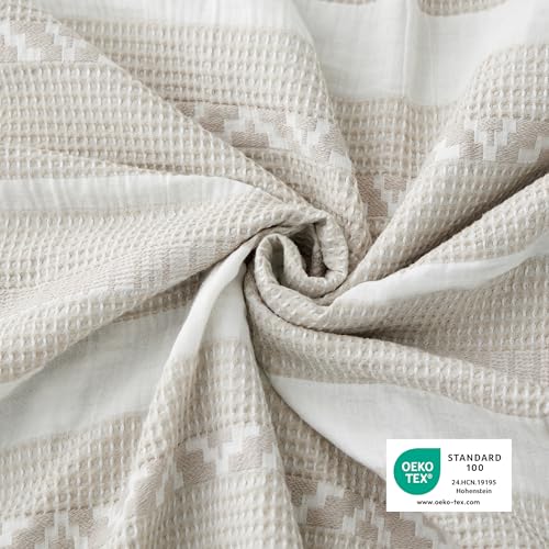 Image of Bedsure Waffle Weave Duvet Cover King - 100% Cotton Boho Duvet Cover with 2 Pillowcases - Linen Color PureWoven Textured Comforter Cover with Zipper Closure (King, 104 inchx90 inch)