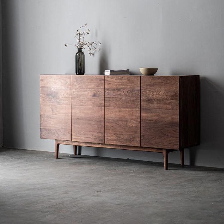 Aparadores para Comedor Black Walnut Solid Wood Sideboard Modern Living Room TV Floor Storage Furniture Double Door Entrance Decoration Bufetera(180cm*42cm*82cm)