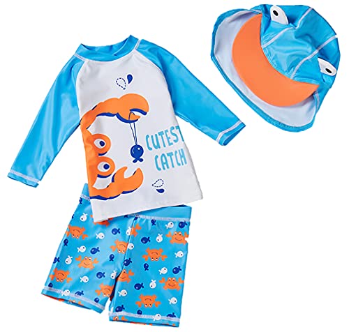 SGMWVB Baby and Toddler Boys' 3-Piece Swimsuit Set Bathing Suit with Hat Crab(9-18 Months)